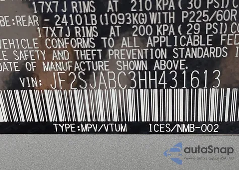 2017 Subaru Forester 2.5I из США, поврежденный, VIN JF2SJABC3HH431613